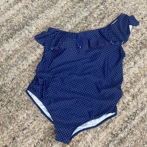 Motherhood Maternity Navy Polka Dot One-Shoulder Swimsuit